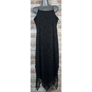 Vintage 90s DBY Black Whimsygoth Fairy Witchy Floral Lined Midi Slip Dress Sz‎ L